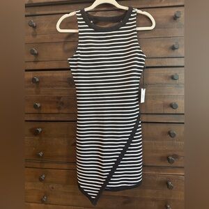 Black and White Striped Sleeveless Bodycon Dress